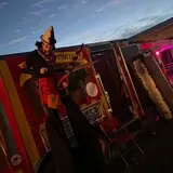 Edith Head, the stilt-walking seamstress clown at Scream Ridge