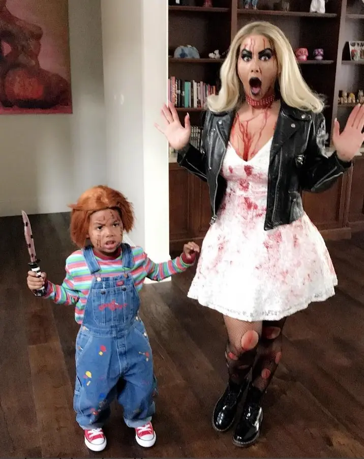 Amber Rose & Her Little One went as Chuckie & the Bride of Chuckie for Halloween!