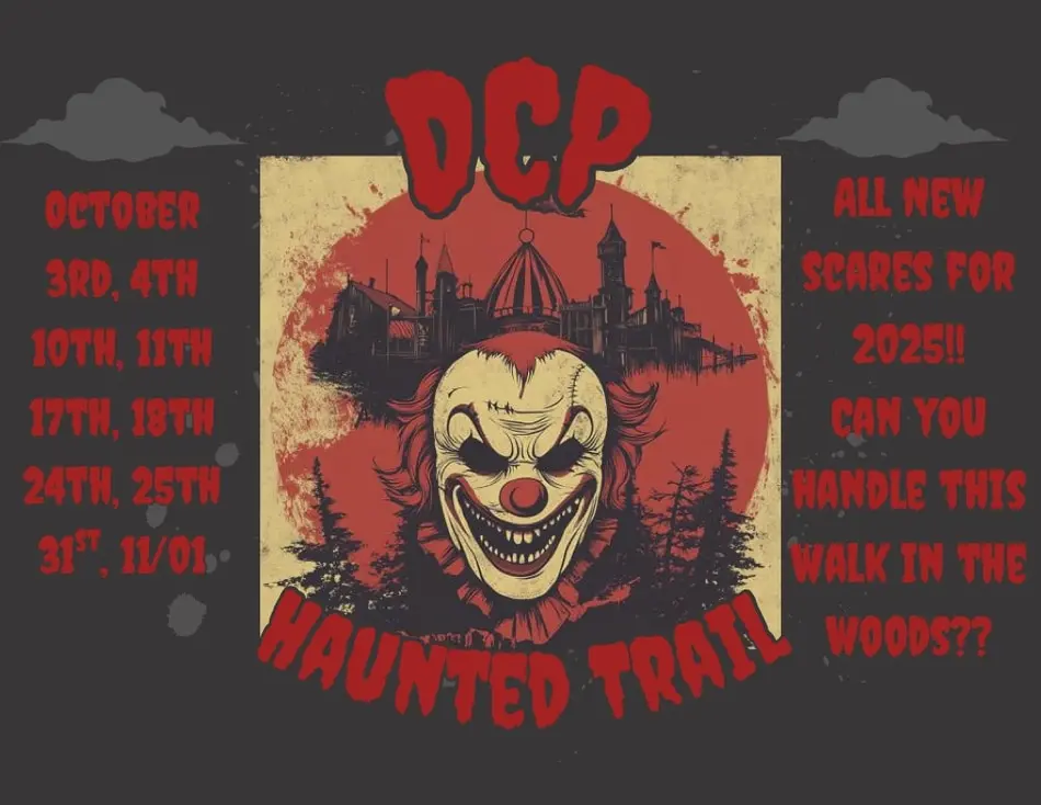 DCP Haunted Trail Logo and 2025 hours