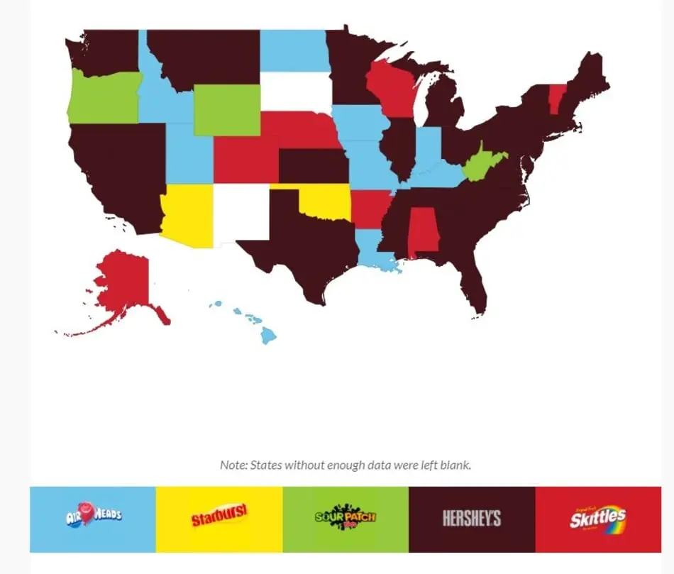 2017's Top Halloween Candy Sales on Amazon by State. 
