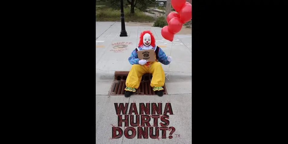 Nothing brings on a scare like a scary clown delivering your donuts!