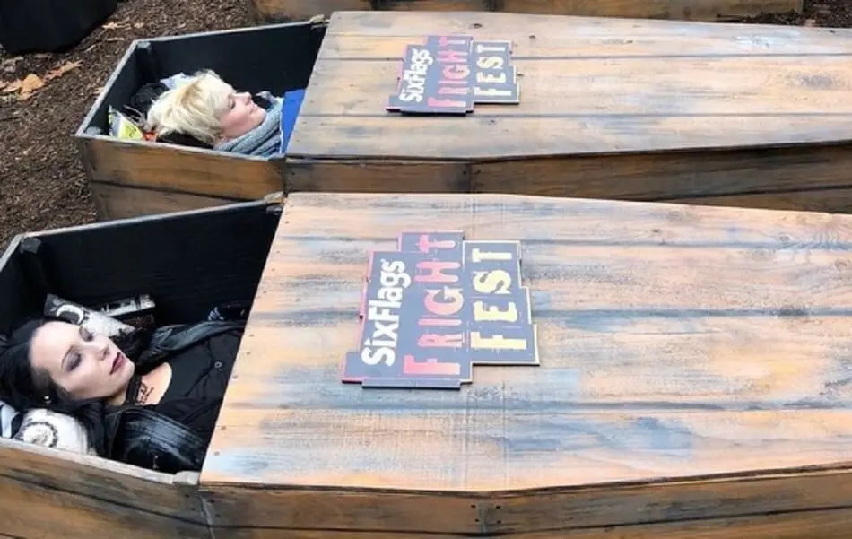 The Six Flags 30-Hour Coffin Challenge was extended to all park locations in North America. Pictured are contestants in the Six Flags St. Louis challenge.